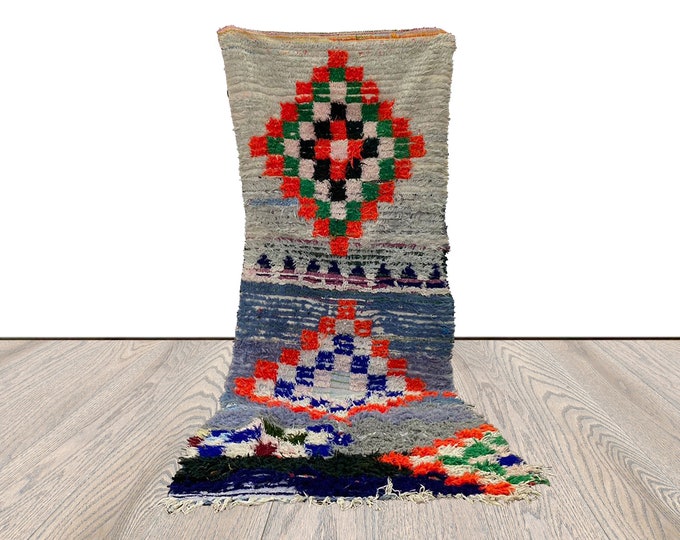 vintage berber moroccan shar rug, 4x7 feet woven runner rug.