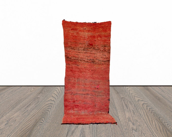 Moroccan Woolen runner Rug, 3x9 Faded Red Vintage Berber Rugs.