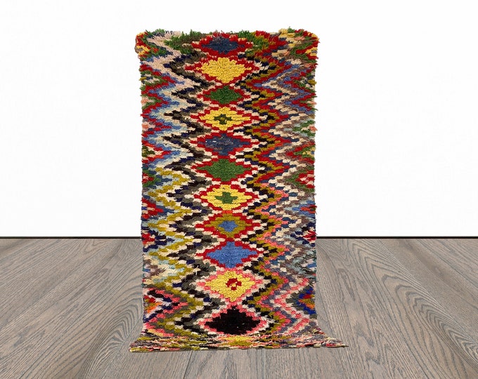 Long vintage colorful diamond 3x7 rug.