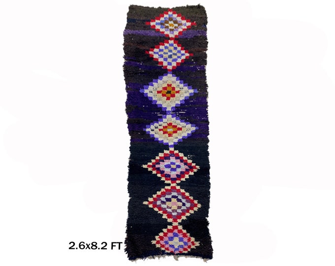 Long Vintage Moroccan diamond 8x3 runner rug!