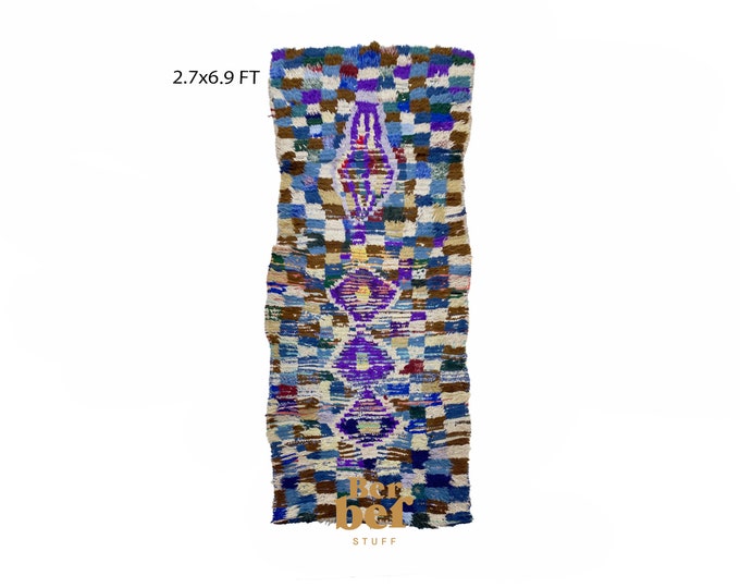 Moroccan vintage worn woven runner rug 3x7 ft!