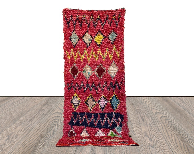 Vintage Boucherouite shag runner Rugs 3x9, Moroccan Berber Rug.