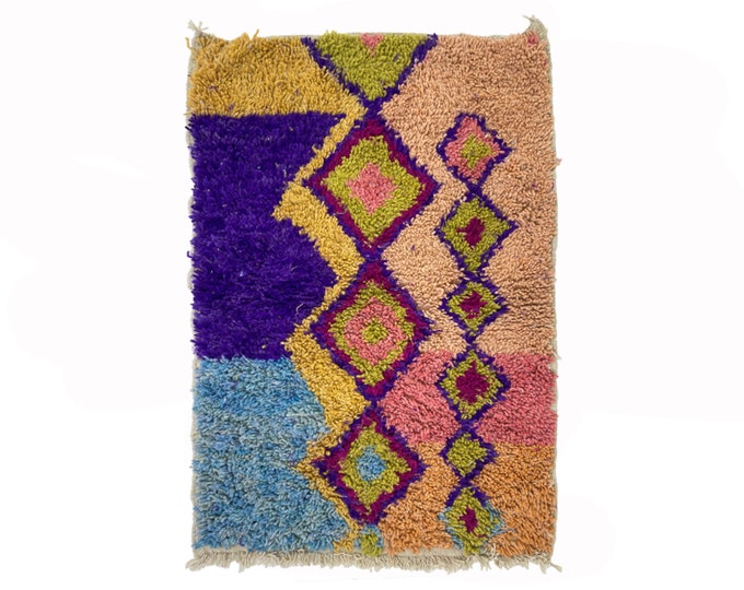 Hand Knotted Custom Colorful Kitchen Rug, Moroccan Wool Berber Area Rug.