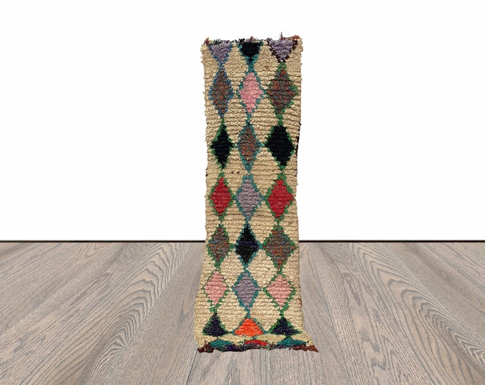 2x7 Vintage Diamond Boucherouite Runner Rug.