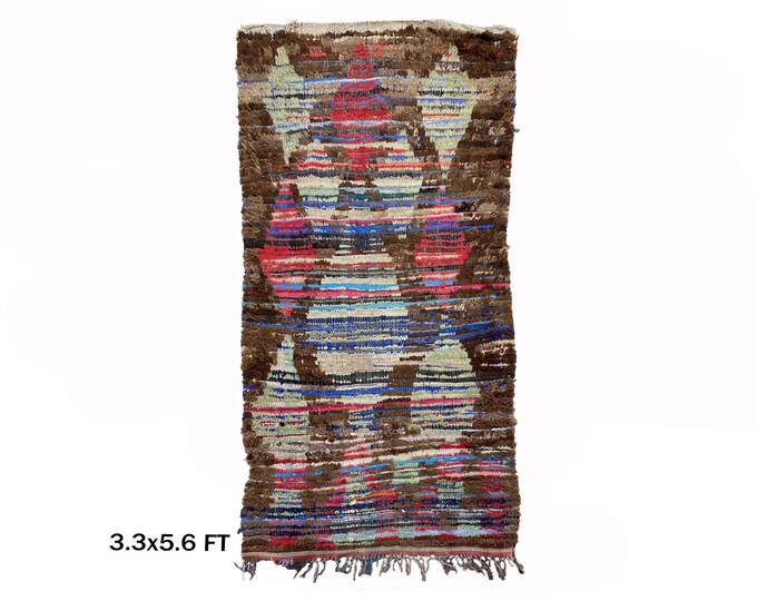 Moroccan Handwoven Wool 3x6 Rug, Multicolored Diamond Bohemian Rug.