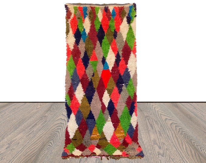 Moroccan vintage Woven Diamond colorful Narrow runner Rugs 3x7.