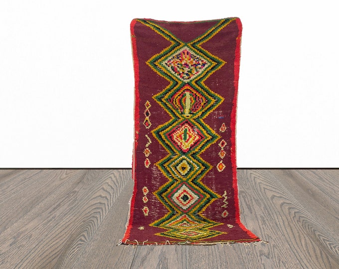 Long Berber colorful 3x8 runner rug.