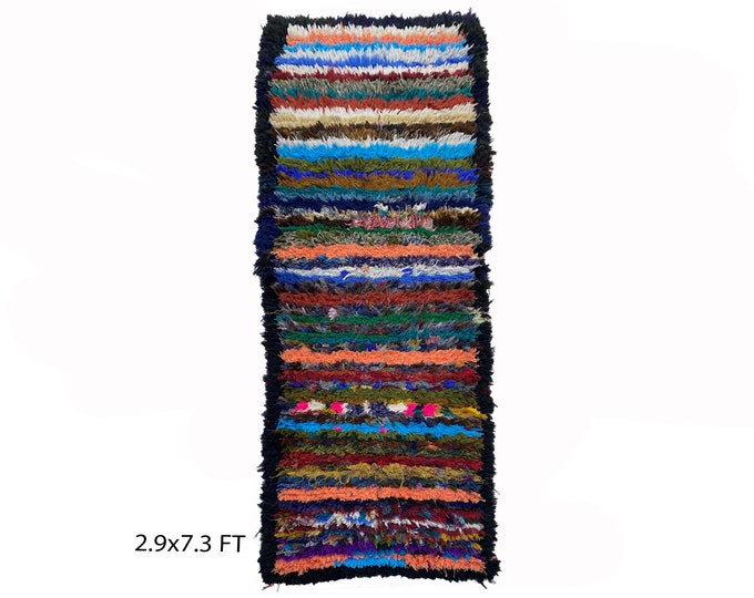 3x7 Narrow Moroccan runner rug, vintage striped rug runner.