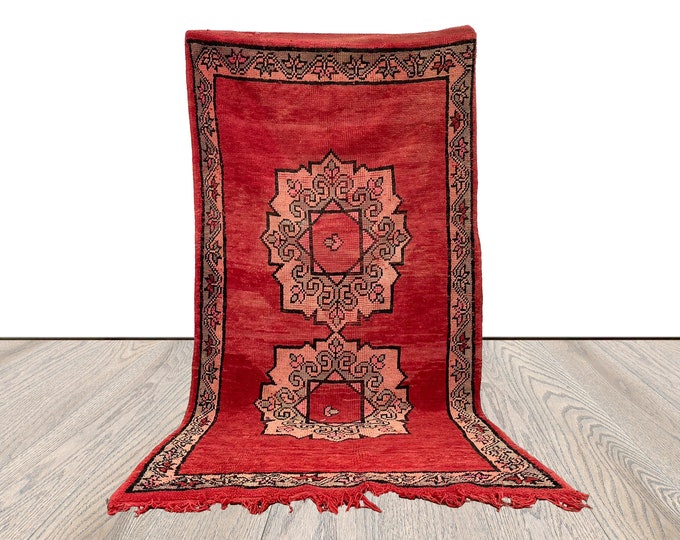4x8 ft moroccan woolen vintage red rug, berber area rug.