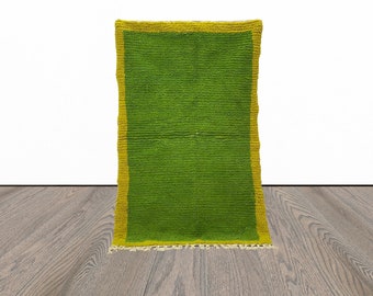 green Moroccan bordered area rug, Handmade Morocco Berber rug