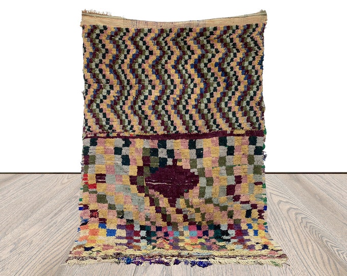 Checkered vintage Unique Rug. Moroccan Berber colorful Rugs, 5x7 ft.
