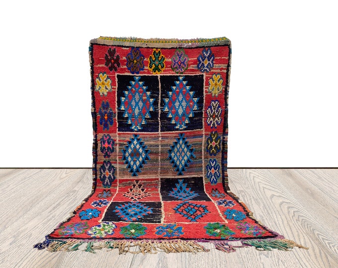 bohemian home decor colorful rugs, 3x7 ft woven Wool Vintage Rug, Moroccan colorful runner Rug.