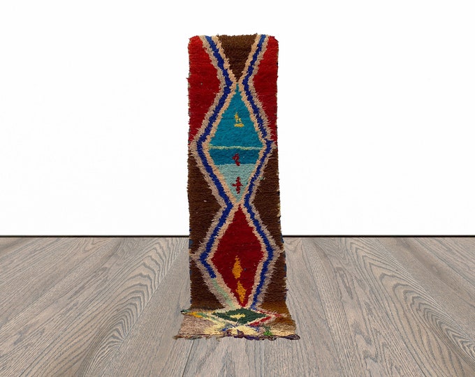 3x8 Feet Vintage Moroccan Tribal Runner Rug.