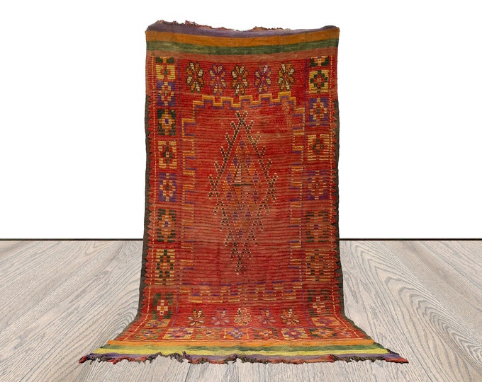 4x8 ft, moroccan vintage rug, woven berber old rug.
