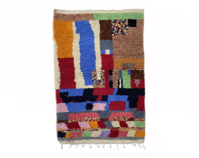 Moroccan Hand Knotted Custom Rug , Colorful Boho Decor area rug.