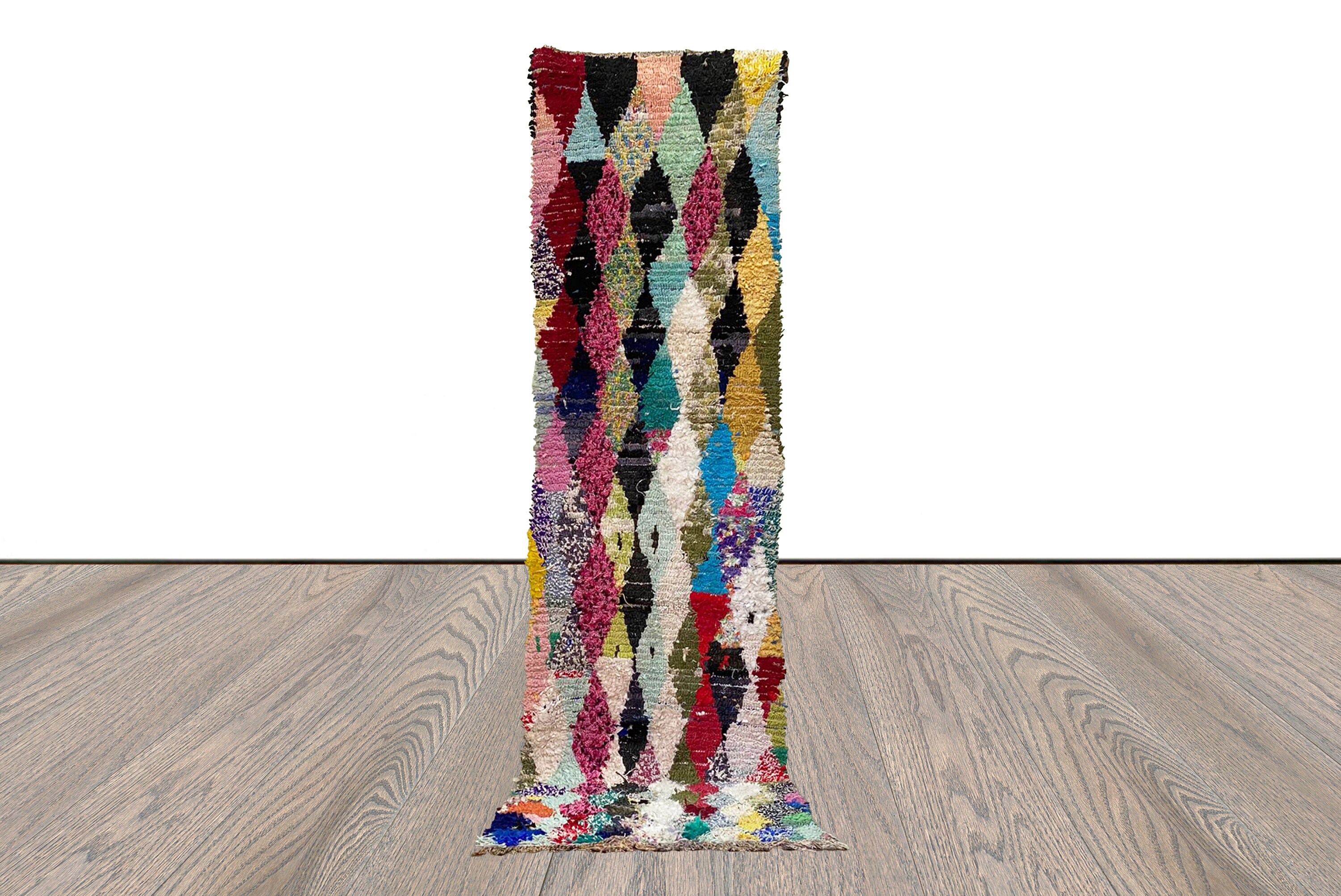 2x10 手織りの細長いブーシェロイト ランナー ラグ、モロッコ ベルベル