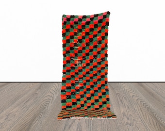 4x9 Vintage Moroccan Checkered Colorful runner Rug.