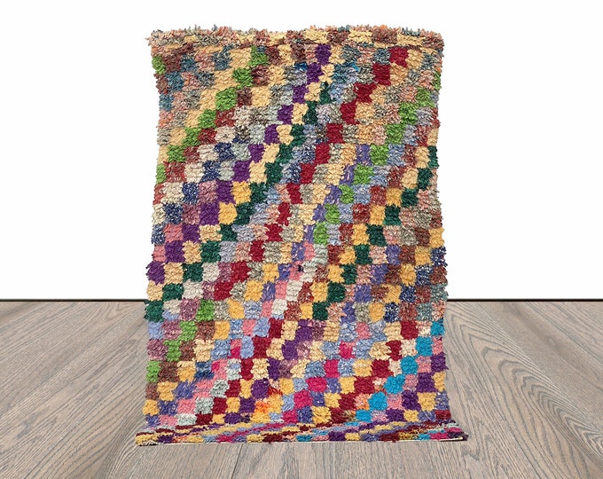 5x3 Checkered Boucherouite Colorful Rug Runner.