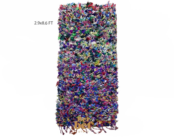 Boucherouite Moroccan RUG: colorful runner rug 3x9!