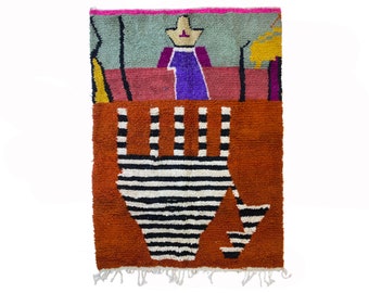 Colorful Handwoven Geometric Rug from Morocco, Vibrant Berber Design Rug.