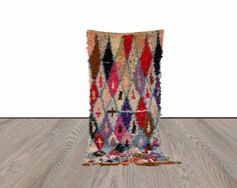 Boucherouite vintage Moroccan rug 3x6 .