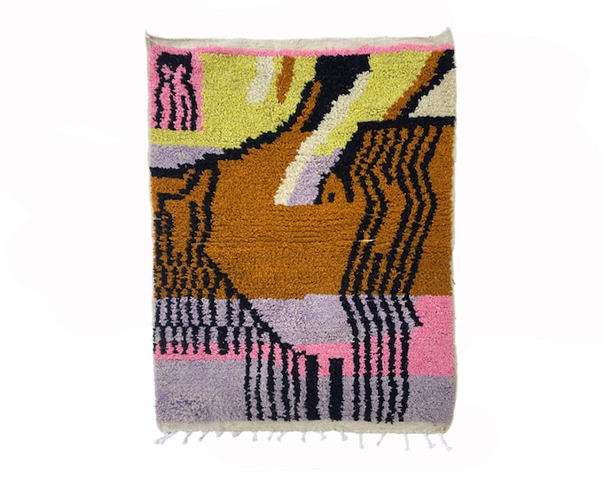 Berber custom Rug: Hand-Knotted Moroccan colorful area Rug.