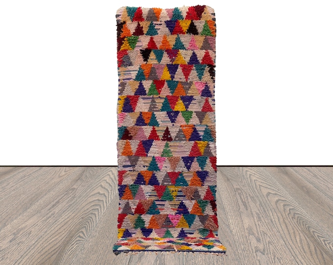 Narrow Moroccan runner rug, Berber handwoven colorful runners Rug, 2x8.