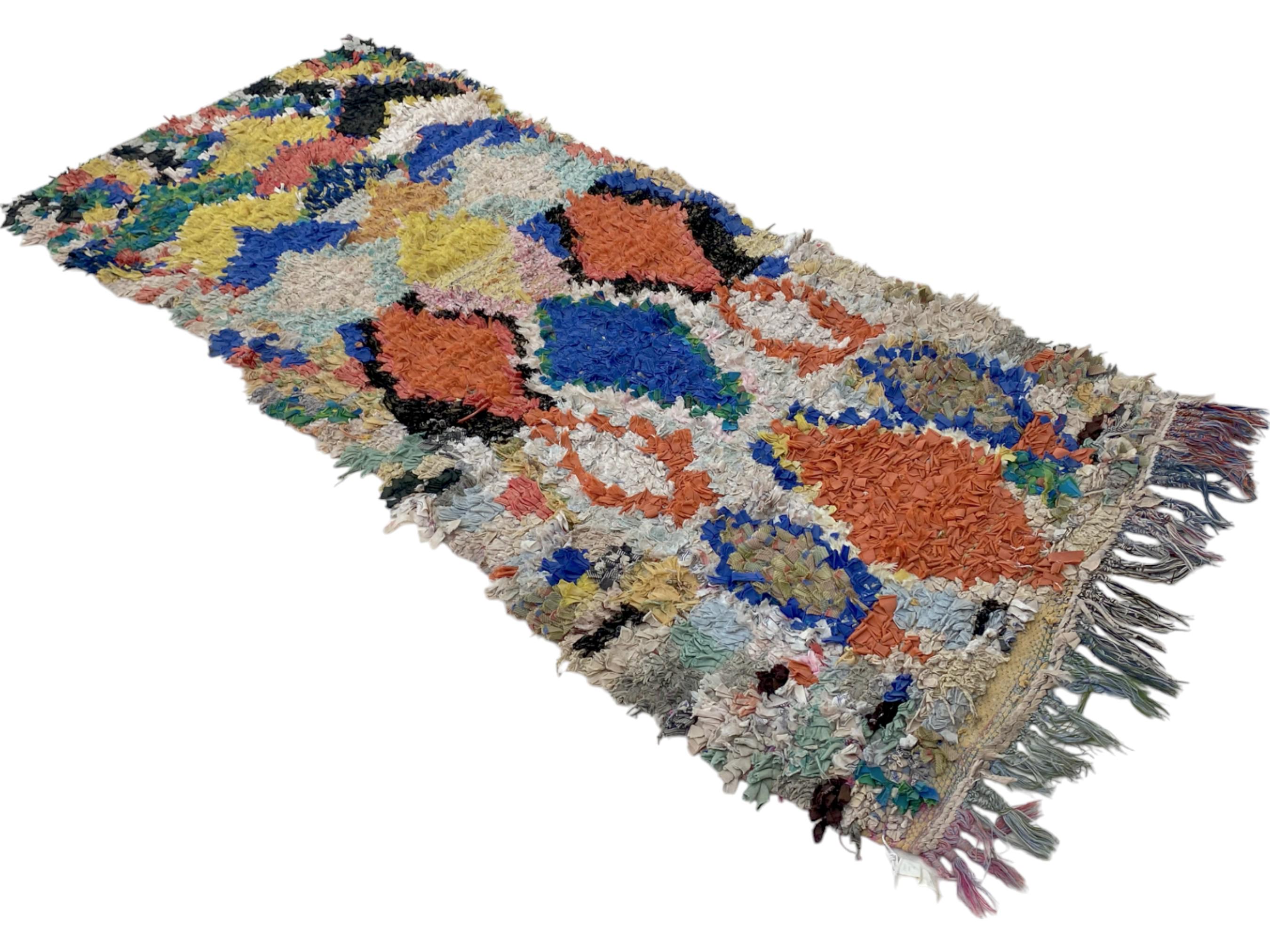 幾何学模様のモロッコ風 3x7 ランナー、カラフルなビンテージ ランナー