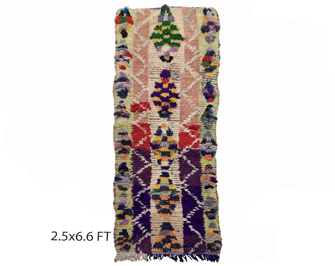 Berber Moroccan 2.5x7 runner rug, Long colorful rug runner.