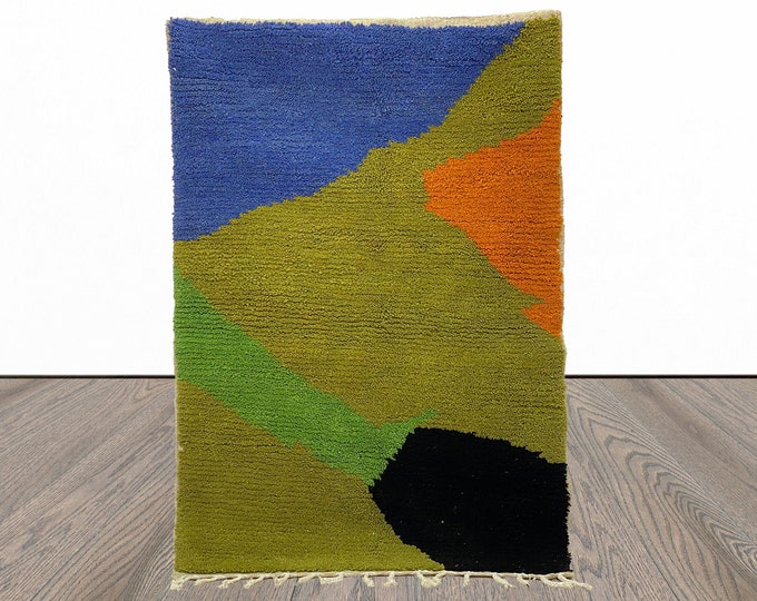 Unique Hand Knotted Moroccan Berber Rug, Custom Colorful Area Rug.