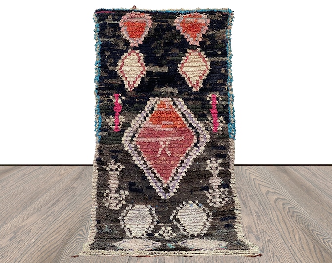 4x8 Moroccan Boucherouite Vintage large shag area Rug, Berber woven Rug.