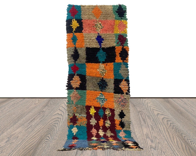 3x8 Bohemian vintage shag Rug, Moroccan runner Rug.