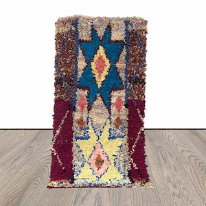 6x3 Vintage Boucherouite Moroccan Runner Rug.