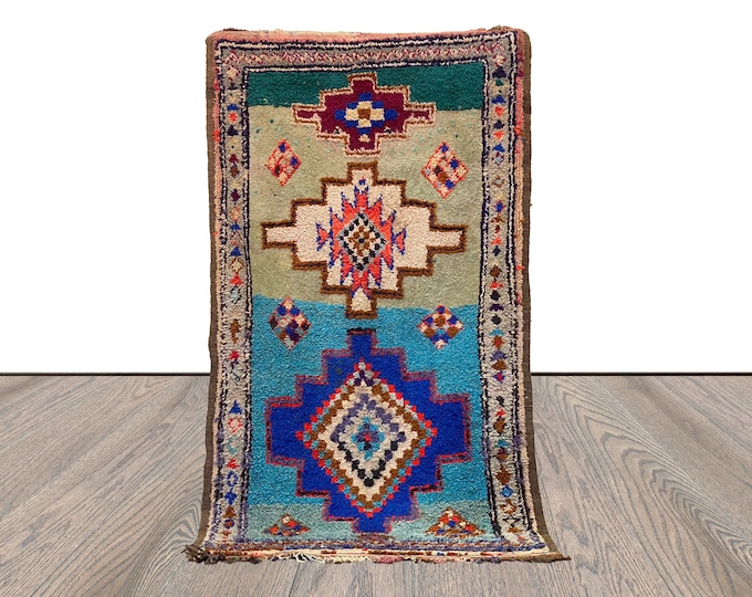 7x4 Unique Vintage Small area Rug, Moroccan Berber colorful Rugs.