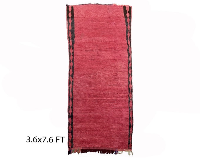 Long Moroccan red rug 8x4, vintage Berber area rugs.