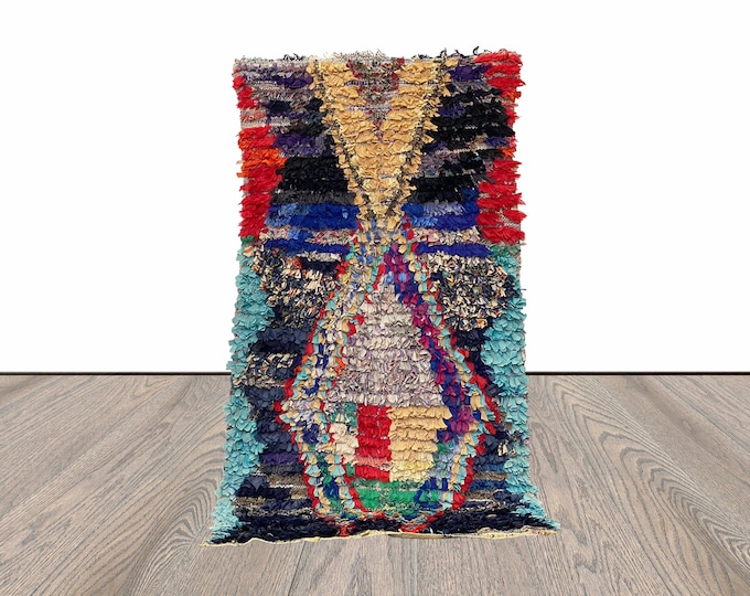 3x6 Colorful Boucherouite Tribal Area Rug.