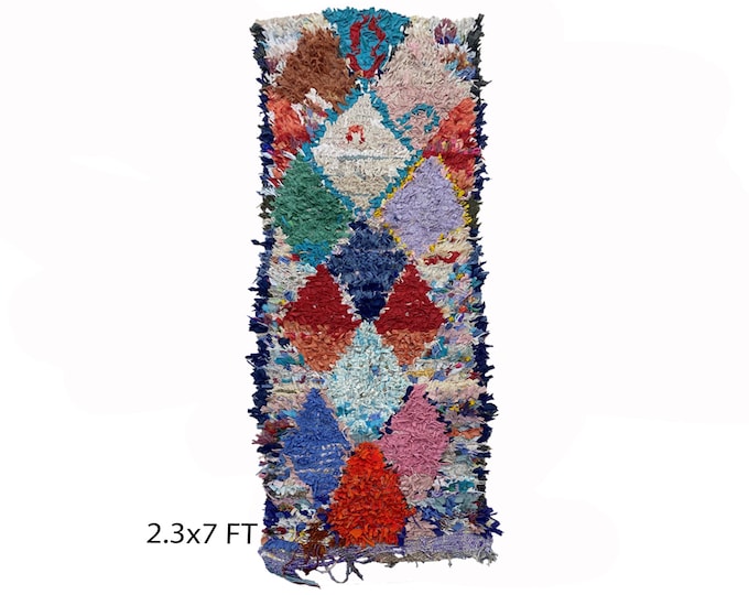 2x7 Diamond colorful runner rug, Moroccan Berber rug runner.