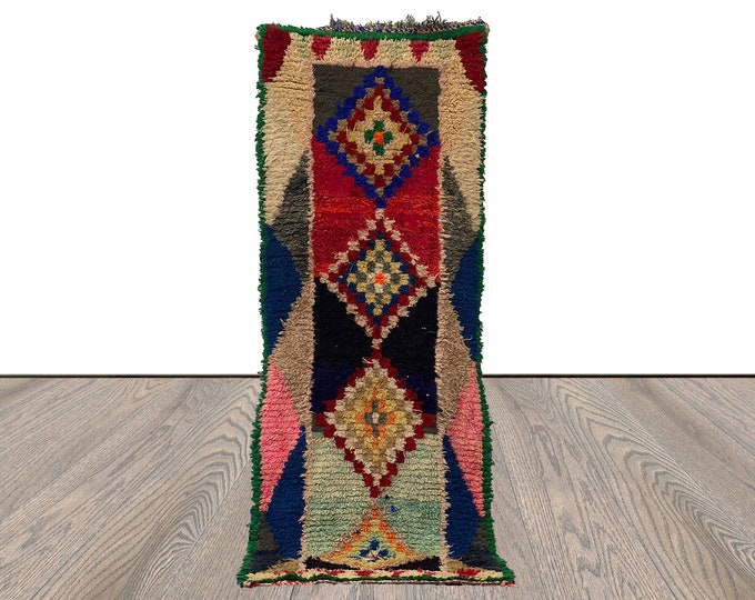 3x8 Colorful Moroccan runner Rugs, Handwoven Vintage Berber Rug.