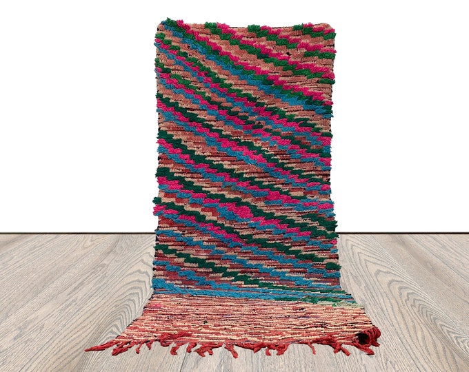 3x6 ft boho vintage colored runner rug, berber wonen striped narrow runner rug.