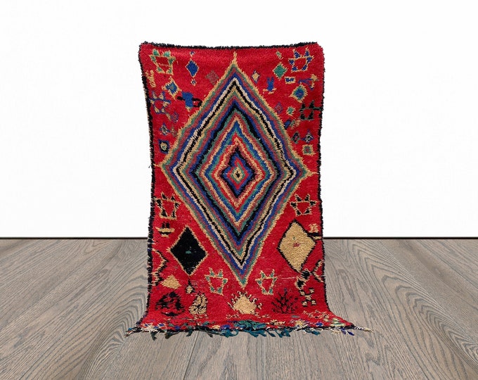 Vintage Moroccan diamond red 4x8 rug.