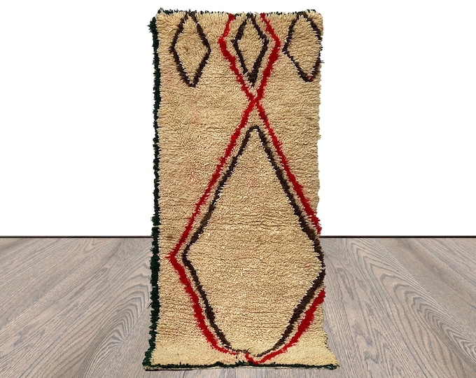 Vintage white runner Rug, 3x7  Moroccan Berber narrow Rugs.