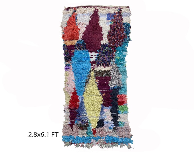 Small colorful diamond rug 3x6, vintage Berber rugs.