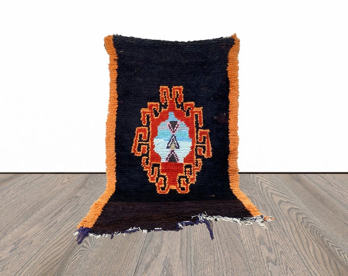 3x6 FT Moroccan black and orange woven area rugs.