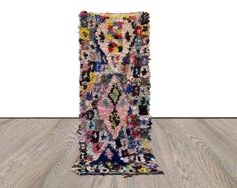 Moroccan vintage Colorful shag runner Boucherouite rug 3x8.