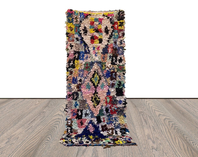 Moroccan vintage Colorful shag runner Boucherouite rug 3x8.