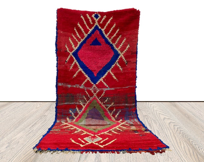 3x7 ft unique red berber wool rug, moroccan vintage runner rug