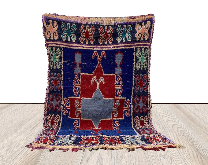 Moroccan Vintage Rug, Boucherouite colorful area Rug, 3x6 feet Berber Rug.