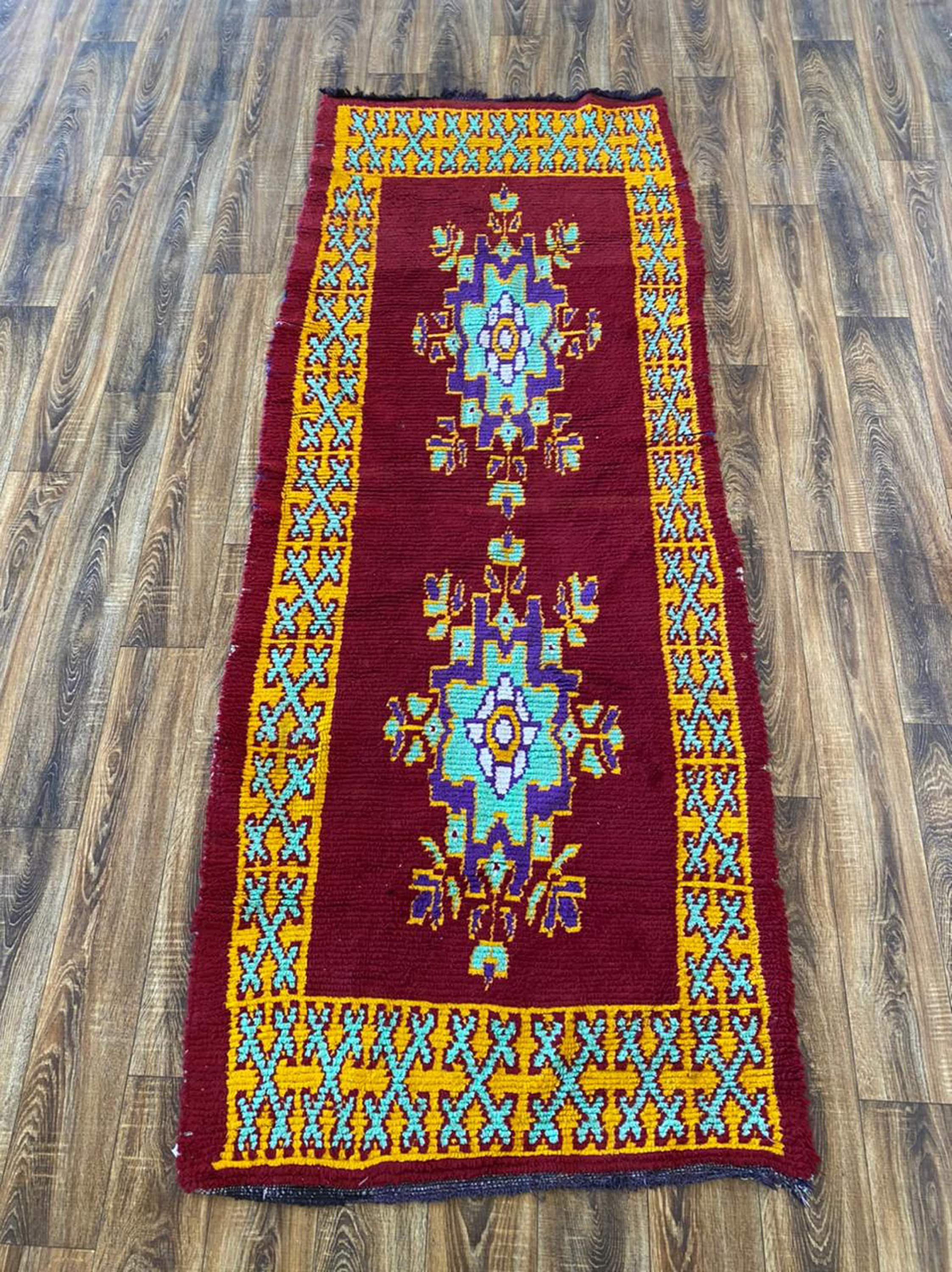 3x8 Vintage Moroccan runner Rug, Berber Colorful Rug.