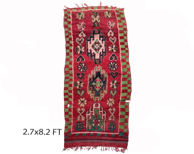 Berber vintage 3x8 runner rug, Narrow Moroccan rug runner.