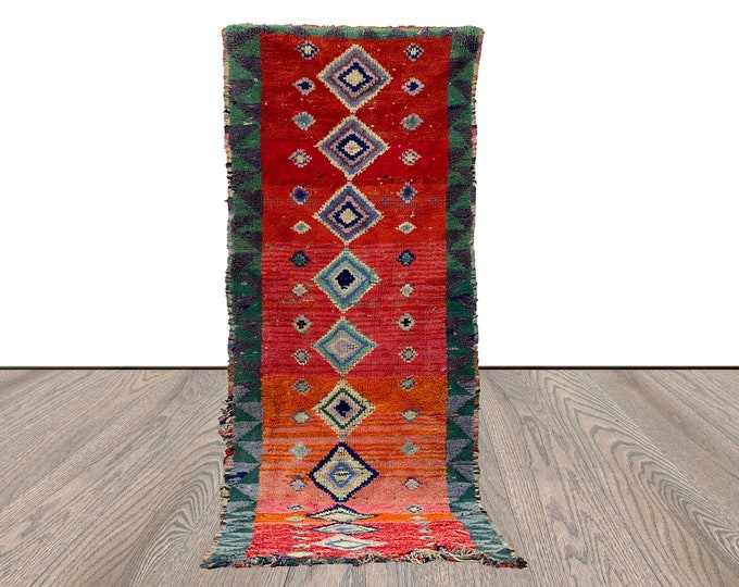 Woven Vintage Rug 3x9, Moroccan red runner Rug.